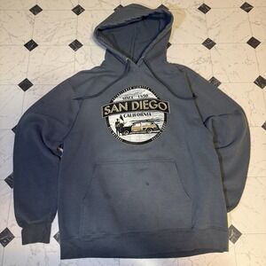 Port & Company San Diego California Graphic Hoodie Mens Medium Blue Pullover